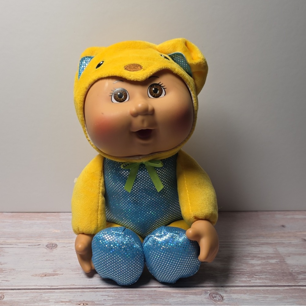 Cabbage Patch Kids Baby Doll Soft Body Yellow Animal Outfit Brown Eyes